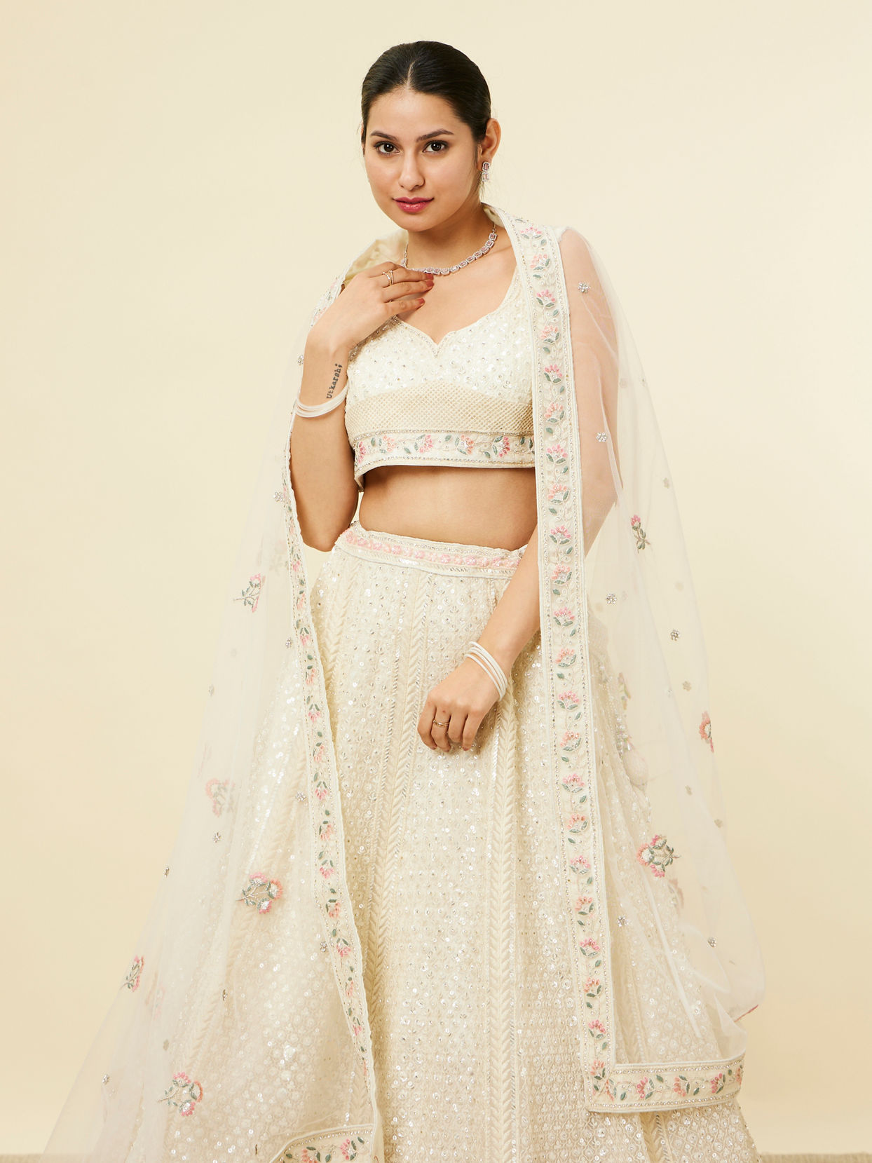 Dark Cream Sitara Embroidered Lehenga image number 1